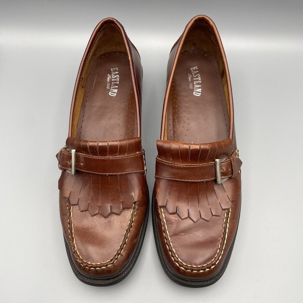 Eastland Rosalie Loafers Size 10 Brown Leather Academia Fringe Buckle Country - Picture 6 of 13